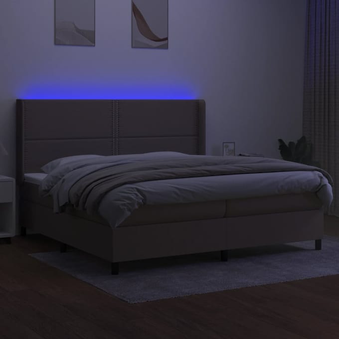 vidaXL - Boxspring - met - matras - en - LED - stof - taupe - 200x200 - cm