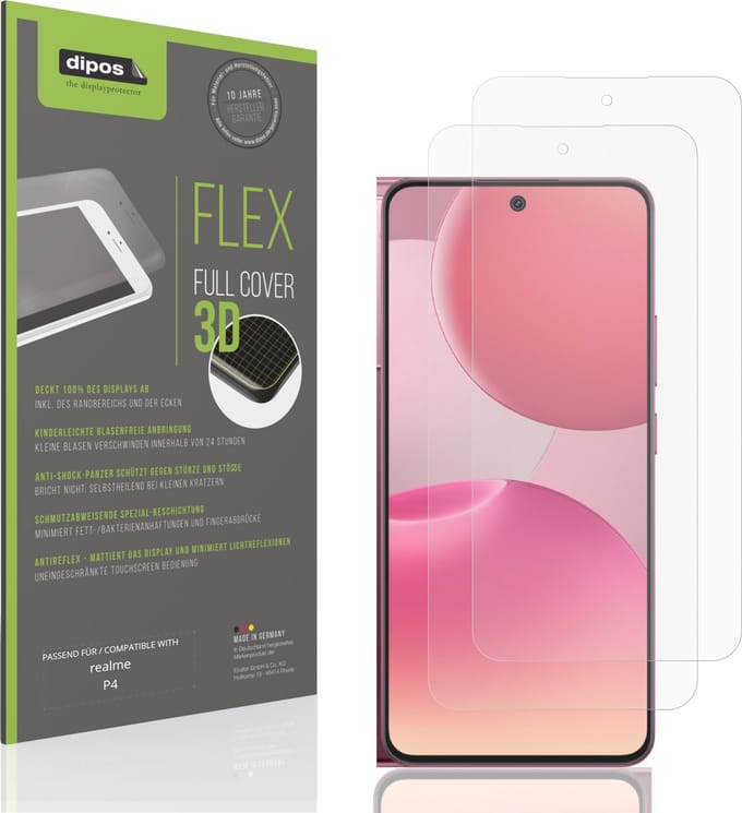 dipos FLEX – 2x Matte Screenprotector geschikt voor realme P4 | Volledige Schermbescherming | Case-Friendly