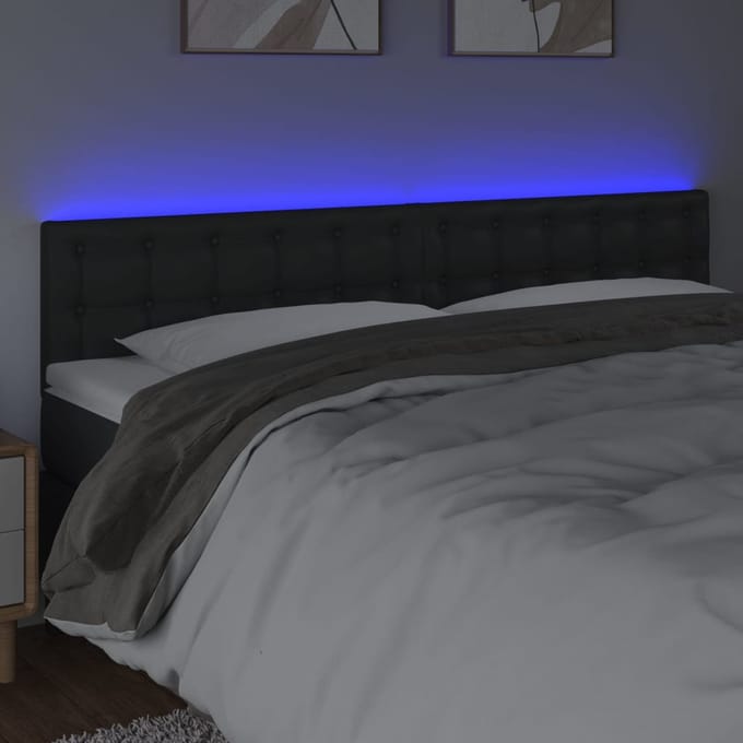 vidaXL - Hoofdbord - LED - 200x5x78/88 - cm - kunstleer - zwart
