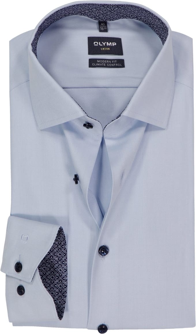 OLYMP 24/7 Luxor modern fit overhemd - twill - lichtblauw - Strijkvriendelijk - Boordmaat: 43