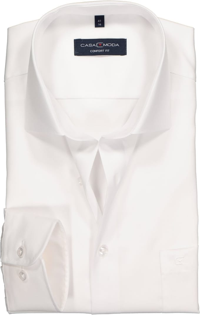 CASA MODA comfort fit overhemd - mouwlengte 7 - twill - wit - Strijkvriendelijk - Boordmaat: 41 (EU maat: L)