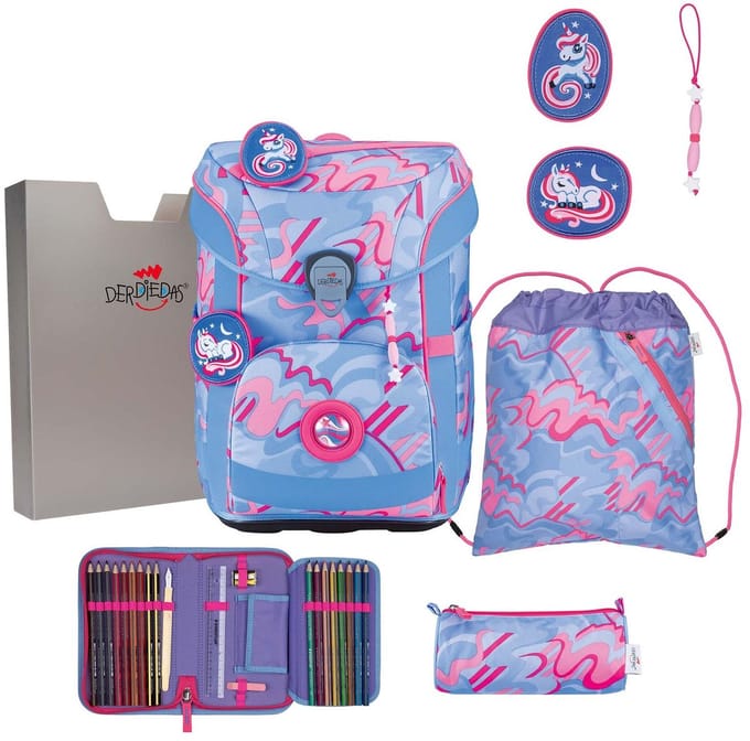 DerDieDas schooltas ErgoFlex Easy Superflash Set 6-delig Magic Unicorn Lichtblauw