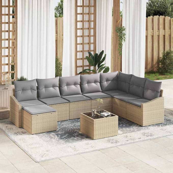 vidaXL Bankstel 9 st Beige poly rattan