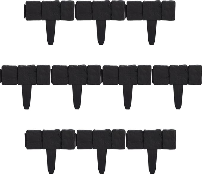 borderrand - set van 10 - steenlook - 23 x 25 cm - kunststof - zwart