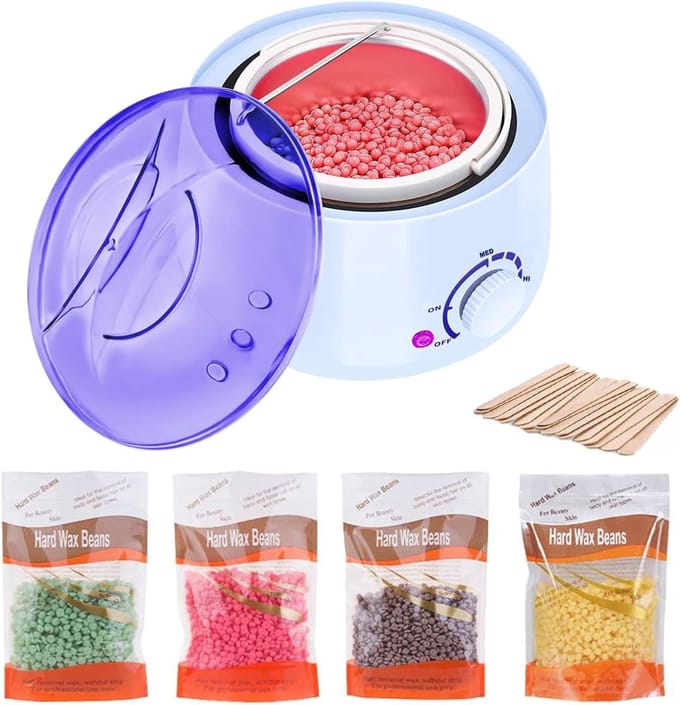 Waxverwarmer Set - Ontharingsset - Thuis Ontharen - Instelbare Temperatuur - 500CC Capaciteit - Wit Blauw