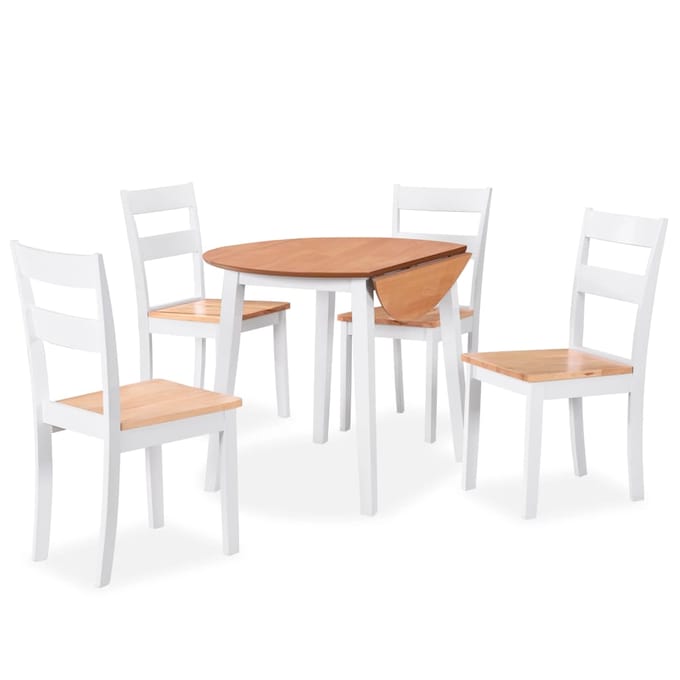 vidaXL - Eetkamerset - MDF - en - rubberwood - wit - 5-delig