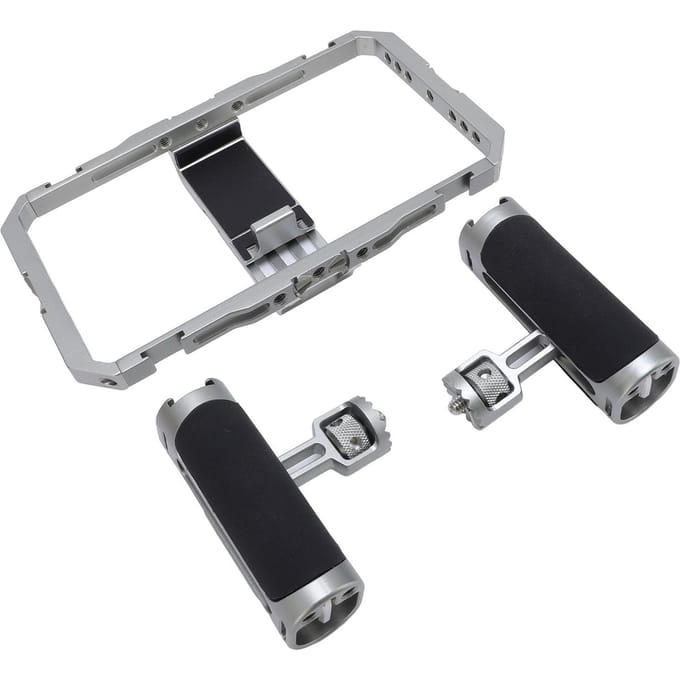 Smartphone Video Rig Kit Aluminiumlegering Anti-Shake Siliconen Handgrepen Handheld Telefoonkooi met 14in gray