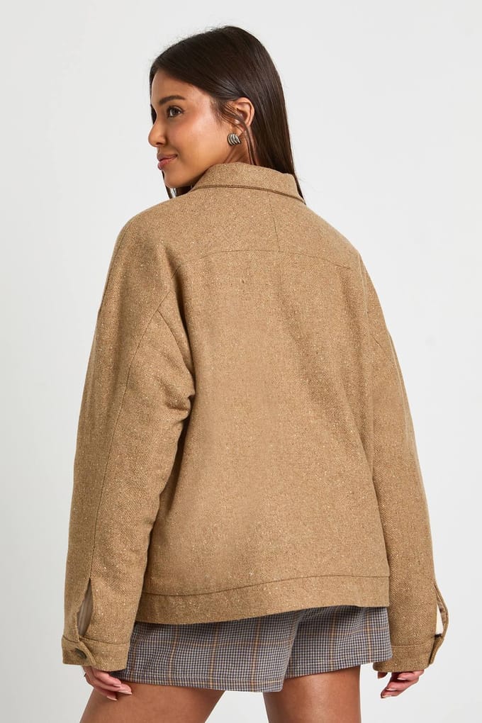 boohoo Dames Wolblend Ritsfront Jas | Tan | Maat: 8