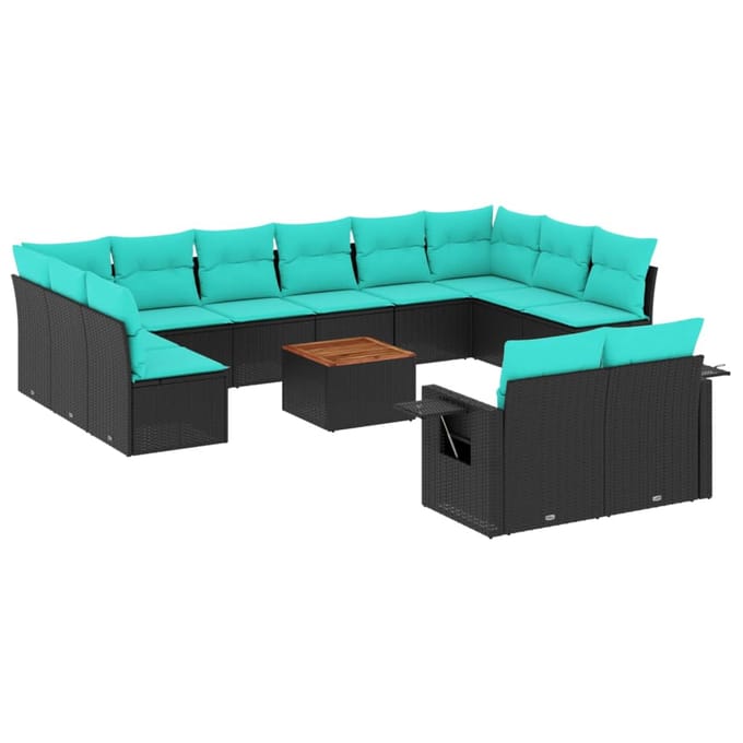 vidaXL - 13-delige - tuinbankset - met - kussens - van - zwart - polyrotan