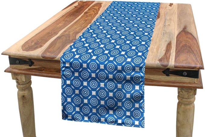 ABAKUHAUS blauw-wit tafel-loper – 40x180 cm – polyester