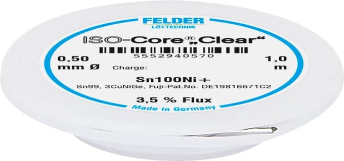 Felder ISO-Core Clear Sn100Ni+ Soldeertin Spoel Sn99,25Cu0,7Ni0,05 0.5 mm