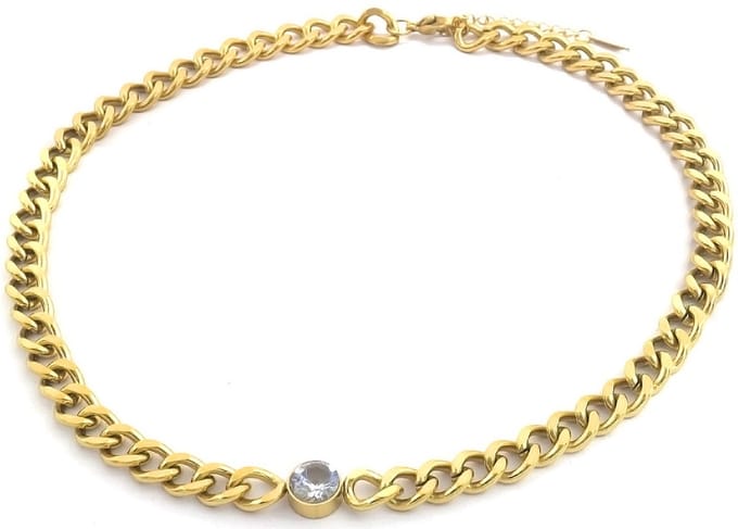 Ketting met Zirkonia - RVS - Lengte 39-44 cm - Goudkleurig en Wit