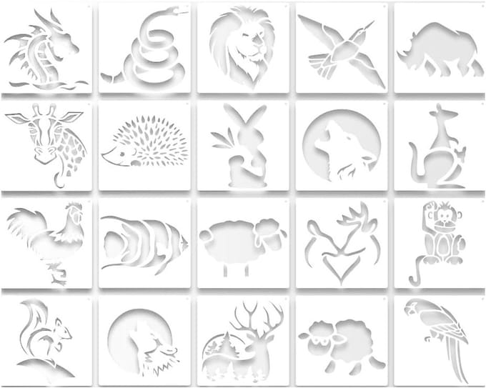20 Dieren Sjablonen - Herbruikbare Stencils voor Schilderen en Knutselen, PV