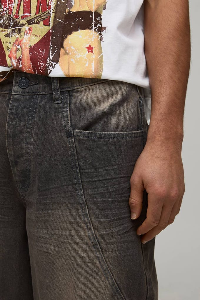 Baggy Pantalon Met Panelen In Gewassen Denim | Brown | Size 32R