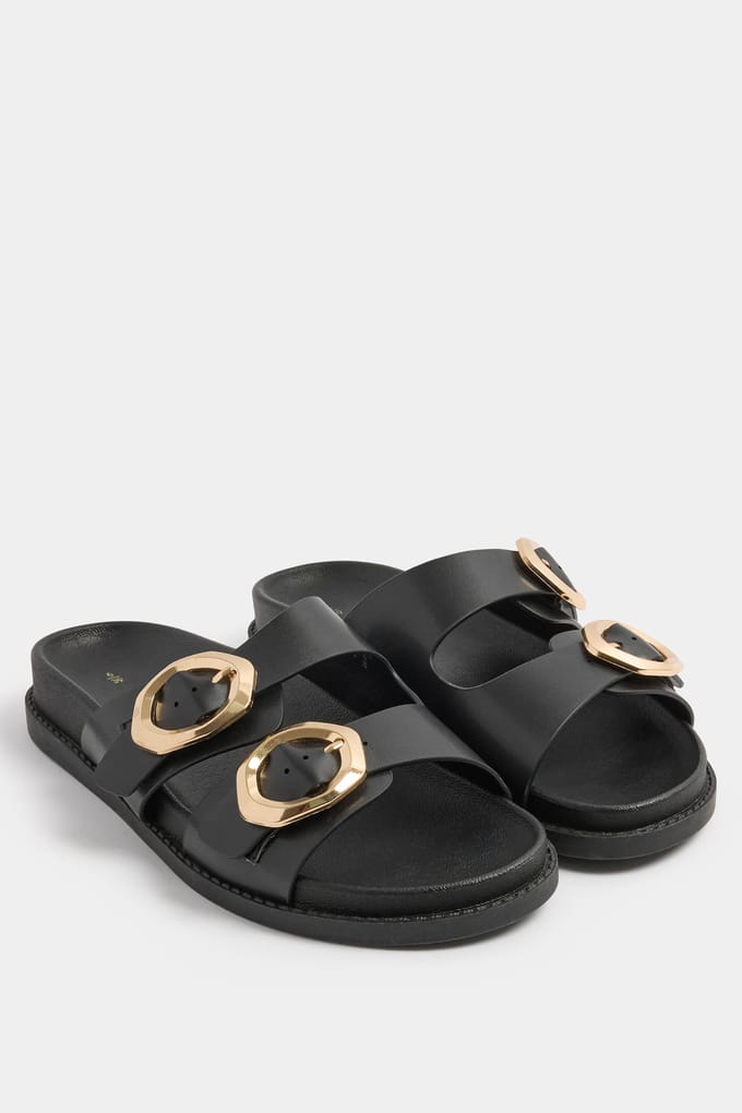 Yours Zwarte Geborstelde Mules Met Gesp In Extra Brede Eeepasvormsize 39EEE