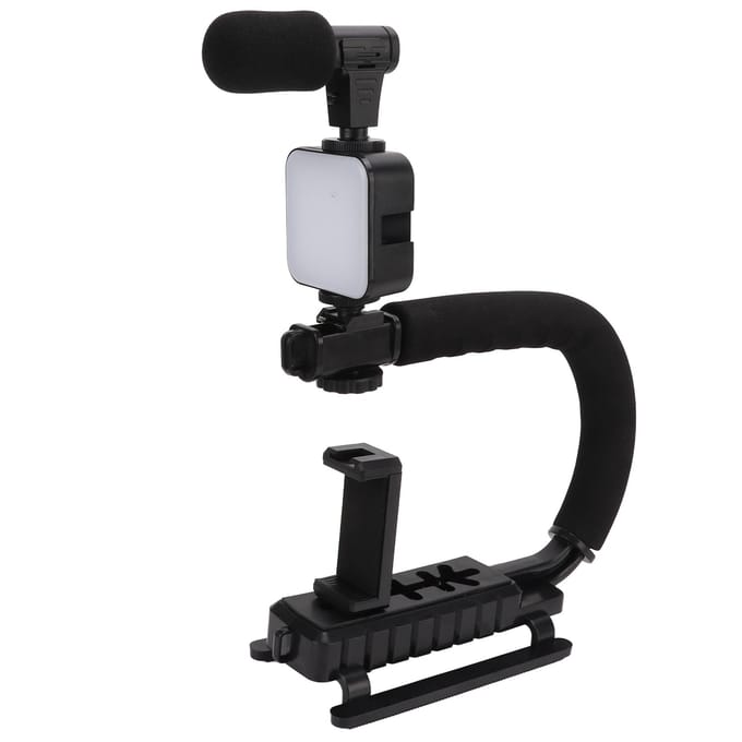 Stabilisateur de caméra vidéo portable avec microphone à lumière LED Stabilisateur de caméra portable en forme de U black