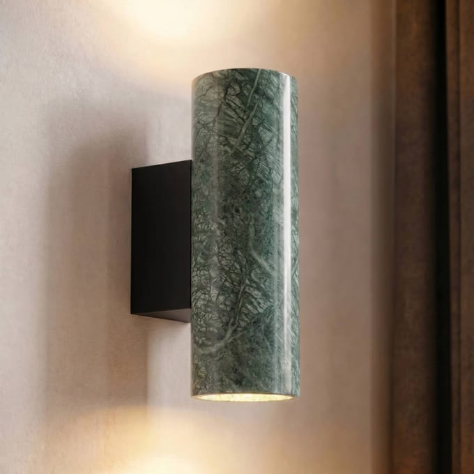 Lucande - wandlamp - 2lichts - Marmer, ijzer - H: 23 cm - GU10 - groen gemarmerd