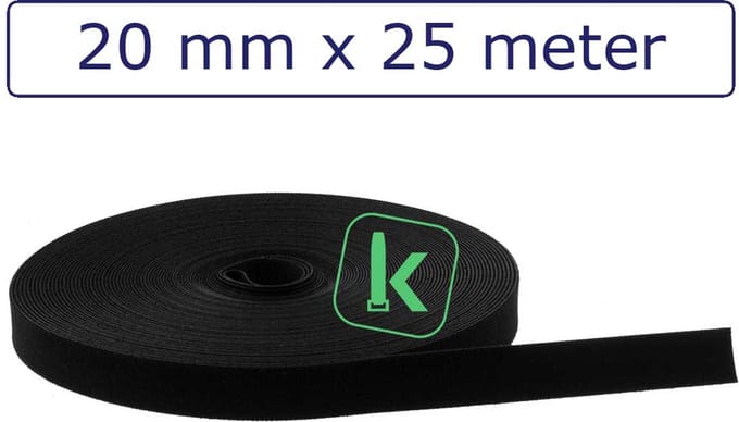 PRO-TIE® - Klittenband back to back 20 mm breed Zwart UV bestendig (Rol 25 meter)