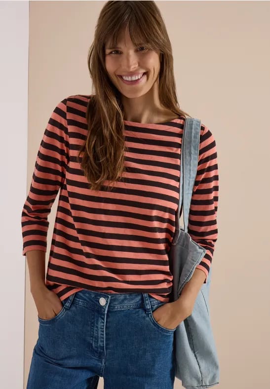 Basic Shirt met boothals en strepen