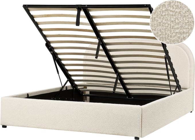 QUILLIEN - Bed met opbergruimte - Lichtbeige - 140 x 200 cm - Bouclé