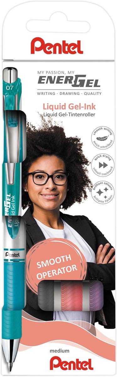 Pentel BL77-4COL2 Energel 0.7mm 4-Pack (Black - Dark Blue - Burgundy - Forest Green)
