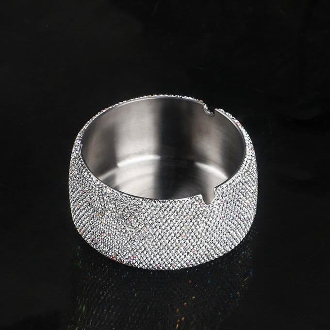 Stijlvol Luxe - Autoasbak - Roestvrij Staal - Met Strass - Groot Capaciteit -Auto & Thuis -Asbak -Witte Diamant