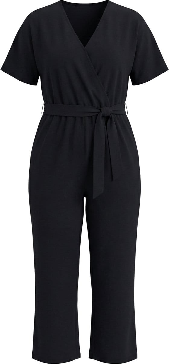 MIAMODA - Dames - Jumpsuit eendelig stof met structuur elastische taille - Zwart - Maat 60