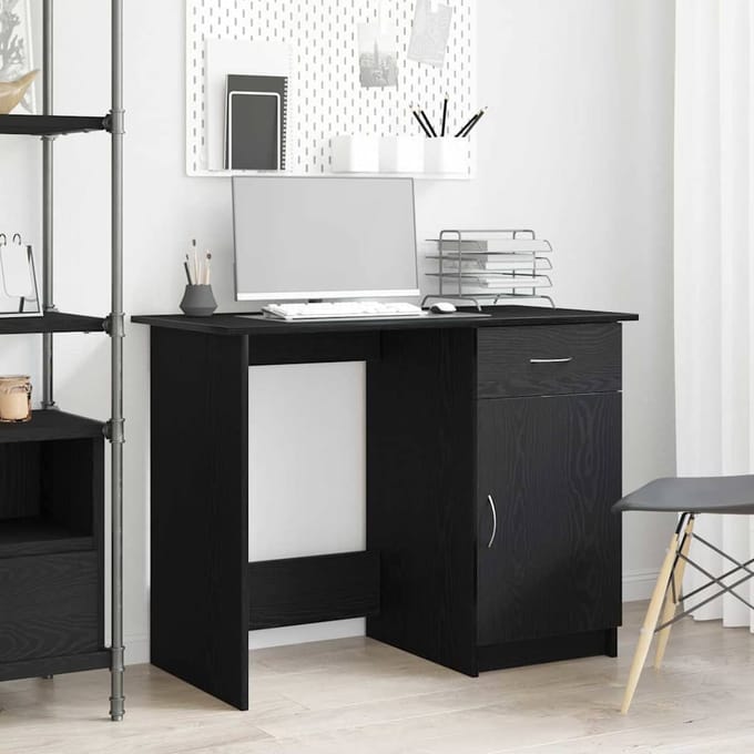 vidaXL - Bureau - Zwart - Eiken - Bewerkt - hout - 100 - x - 50 - x - 76 - cm