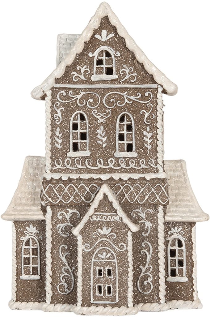 Clayre & Eef Gingerbread house met LED 23x11x33 cm Bruin Kunststof