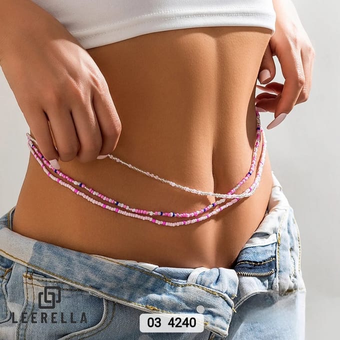 Leerella Handgemaakte Gekleurde Kralen Taille Kettingset 4240 - Set van 3 - Elastische Tailleband 76 cm Moederdag Verjaardag Valentijnsdag