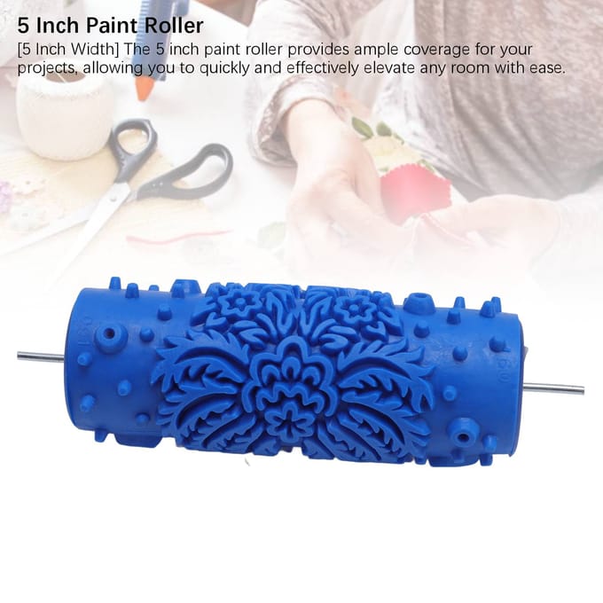 5 Inch Patroon Verfroller Wasbaar Herbruikbaar Decoratieve Kunst Patroon Textuur Rubber Roller voor Muur blue