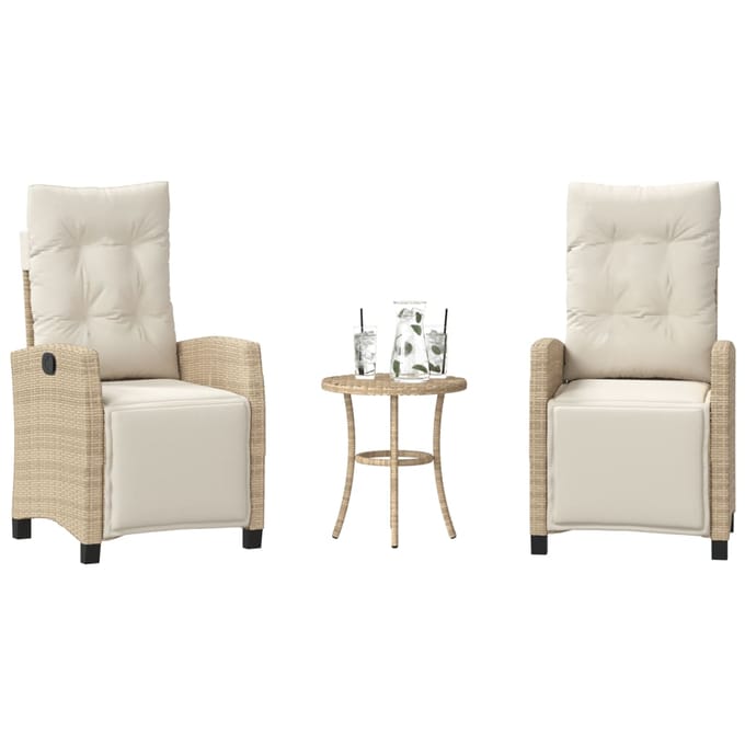 vidaXL - 3-delige - Bistroset - met - kussens - poly - rattan - beige