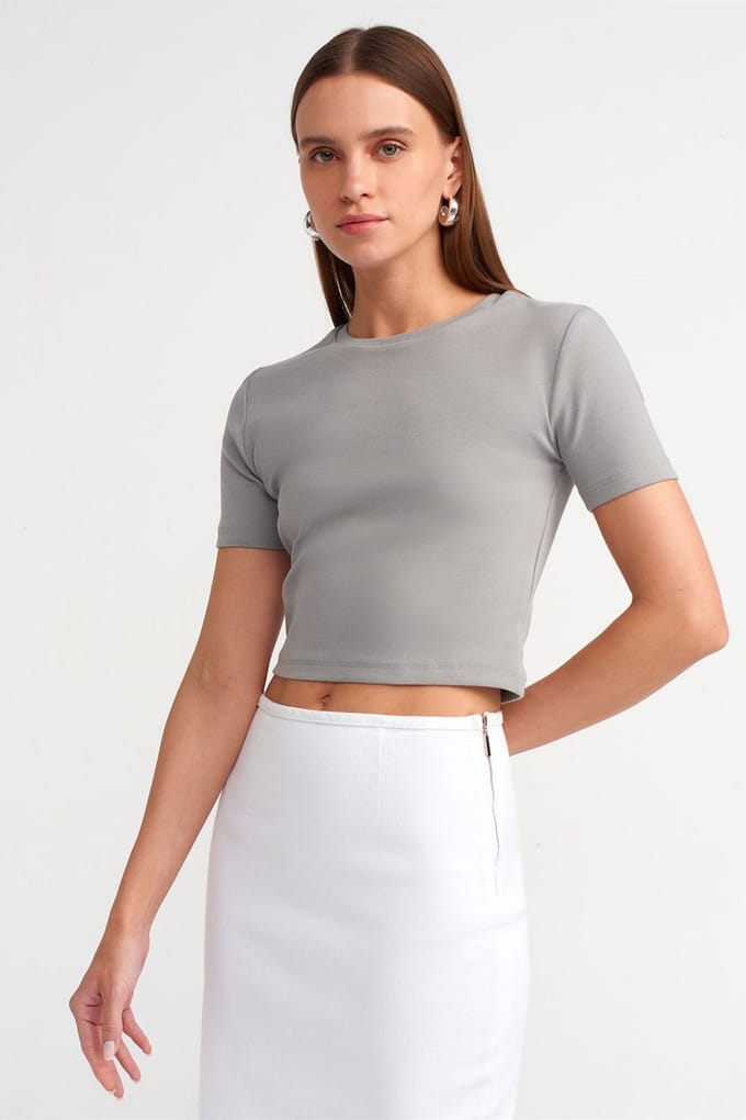 Dames Slim Fit Crop Crew Neck T-Shirt