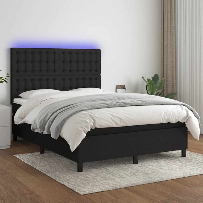 vidaXL - Boxspring - met - matras - en - LED - stof - zwart - 140x200 - cm