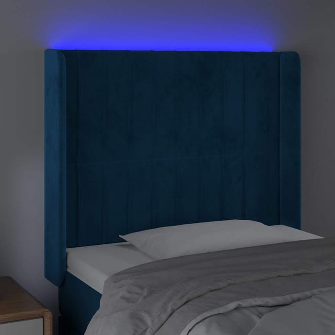 vidaXL - Hoofdbord - LED - 103x16x118/128 - cm - fluweel - donkerblauw