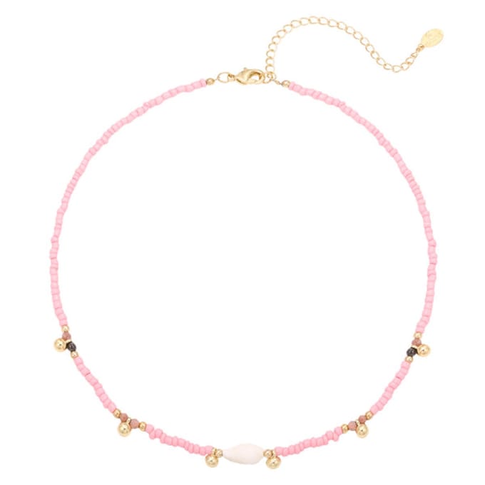 Bijoutheek Collier Balls En Kralen Met Schelp Roze