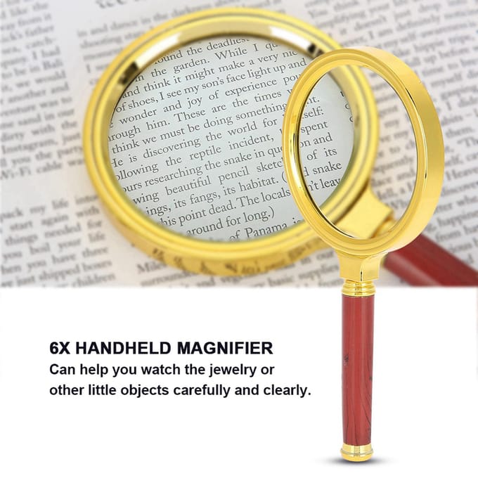 6X Vergrootglas Handheld Draagbare Loep met Afneembaar Houten Handvat voor Lezen Controleren van Sieraden