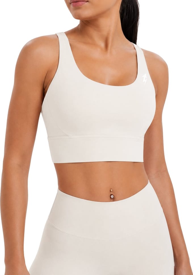 SparkNine Elevate sport-bh - L - ivory - gekruiste rug - push-up effect - stevige ondersteuning - met uitneembare pads
