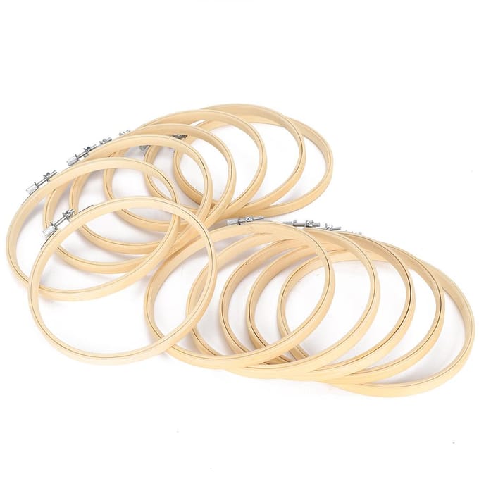 12 Stuks Bamboe Borduurringen Verstelbare Kruissteek Frame Cirkel Naaiklem Gereedschap beige
