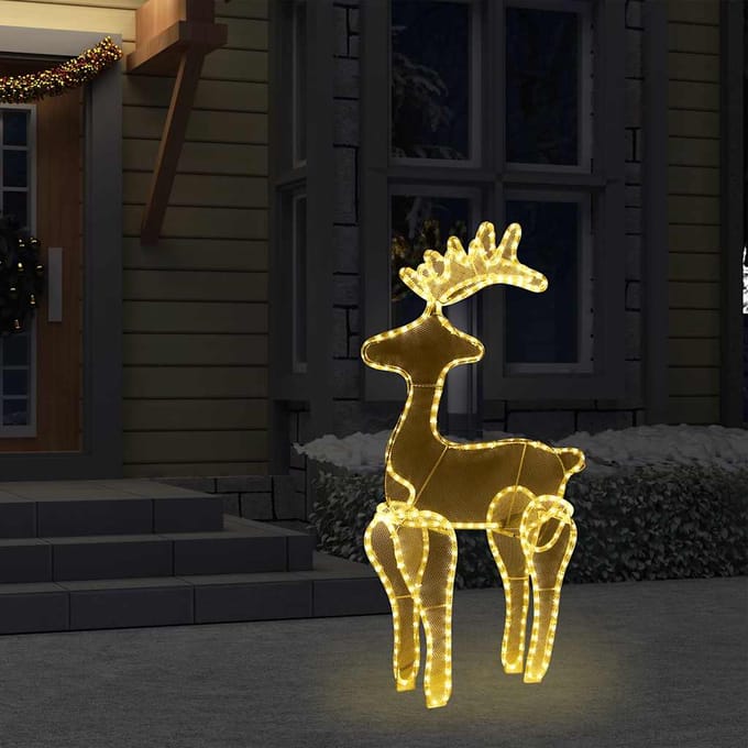 vidaXL - Kerstversiering - rendier - met - mesh - 306 - LED's - 60x24x89 - cm