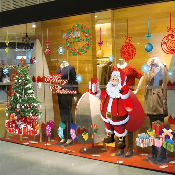Muurstickers ter decoratie: Kerstman, kerstboom en kerstballen