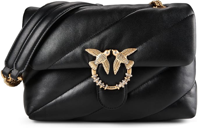 PINKO schoudertas Puff Classic New Buckle Sheep Nappa Nero - Antique Gold zwart