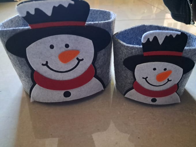 Livarno home Kerst Decoratie mandjes - Set van 2 stuks - Sneeuwpop - Grijs - Vilt