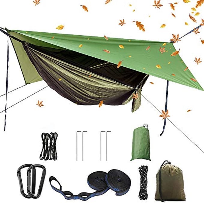 Camping Hangmatset voor Buitenleven - Inclusief Muggennet en Regenluifel