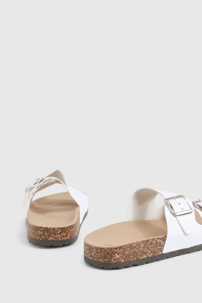 boohoo Dames Double Buckle Footbed Slider | Wit | Maat: 36