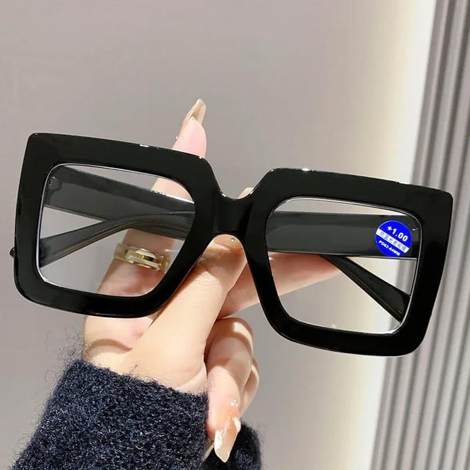 Luxe Designer Grote Frame Vierkante Leesbril Dames Heren Mode Vintage Oversized Presbyopie Bril 1.0 black