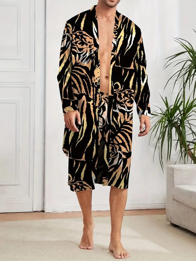 ochtendjas met boxer satijn pyjama set badjas heren nachtmode goedkoop luipaard