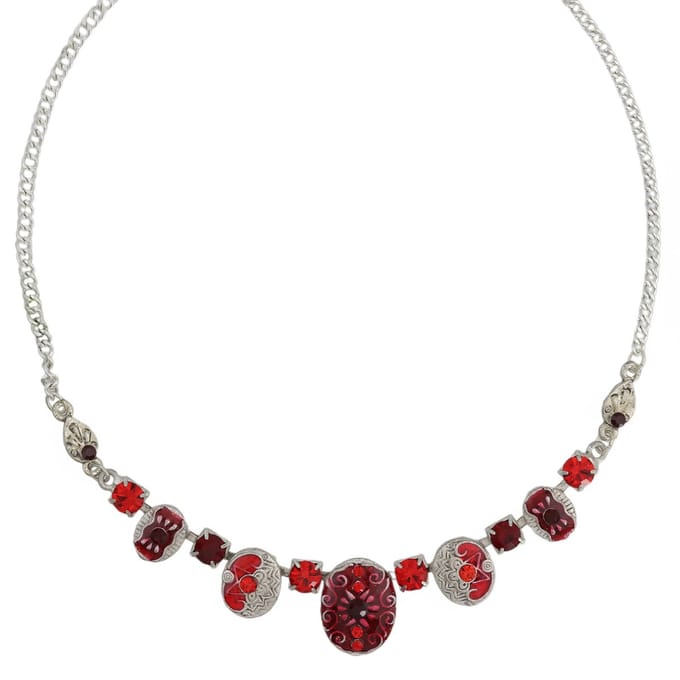 Behave - Ketting - Dames - Schakelketting - Necklace - Vintage stenen - Rood - 40,5 cm