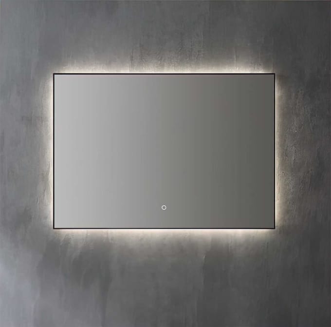 Aluminium spiegel decor met LED verlichting - Mat Zwart 80x70x3