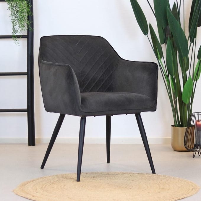 Bronx71® Velvet eetkamerstoel Fiona antraciet - stoel